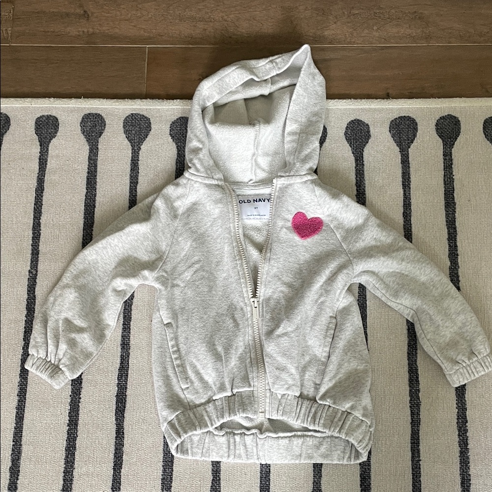 Old Navy Light Gray Hoodie with Pink Heart